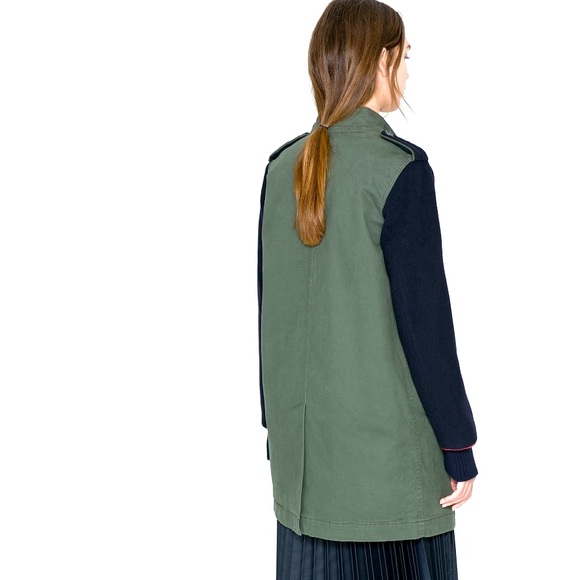 Zara Green Military Straight Cut Cotton Wool Coat - Picture 5 of 7